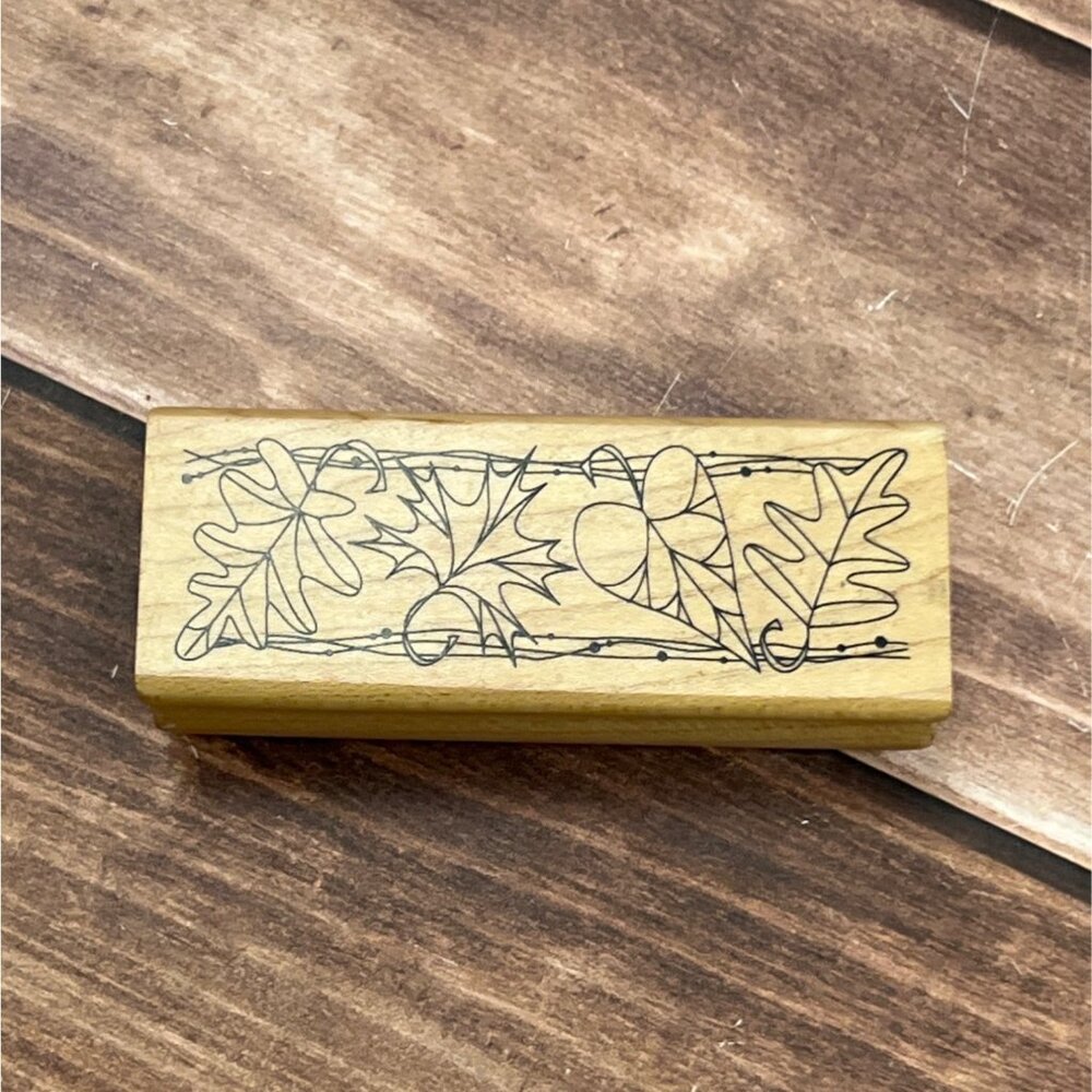 INKADINKADO 96174-LL FALL AUTUMN LEAVES WOOD MOUNTED RUBBER STAMP
